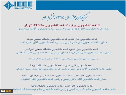 در مراسم سالیانه شاخه IEEE ایران در دانشگاه شیراز از دانشکده فنی شهید یزدان پناه سنندج به عنوان شاخه دانشجویی برتر تقدیر شد
