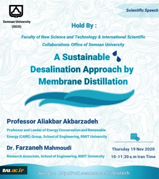 A Scientific Speech on "A Sustainable Desalination Approach by Membrane Distillation" by Semnan University