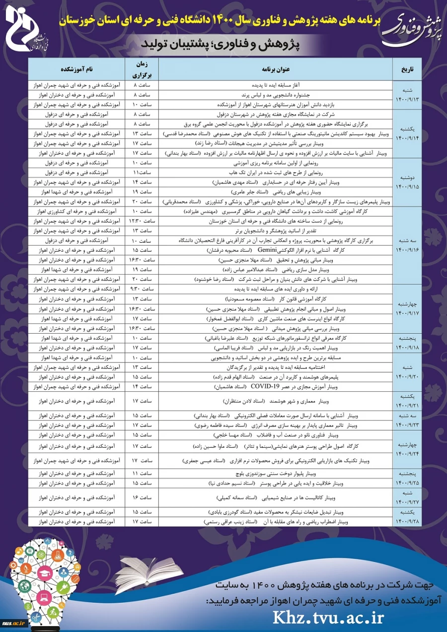 وبینارهای دانشگاه فنی و حرفه ای استان خوزستان به مناسبت هفته پژوهش و فناوری