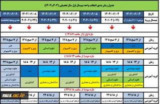 جدول زمان بندی انتخاب واحد نیم‌سال اول سال تحصیلی (404ـ1403)