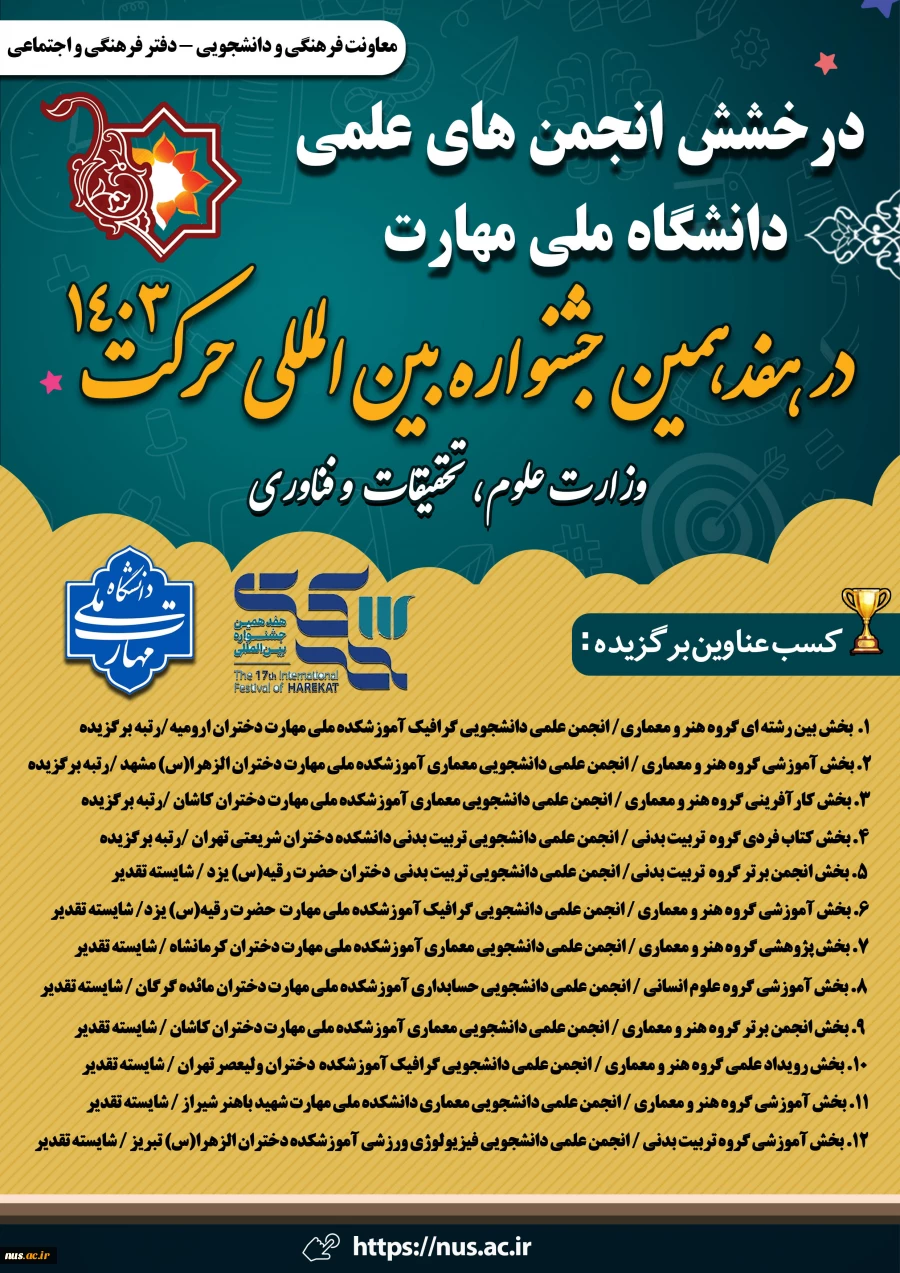 درخشش انجمن های علمی دانشگاه ملی مهارت در هفدهمین جشنواره بین المللی حرکت وزارت علوم تحقیقات و فناوری 2