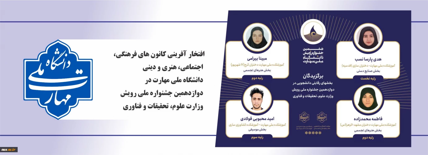 افتخار آفرینی کانون های فرهنگی، اجتماعی، هنری و دینی دانشگاه ملی مهارت در دوازدهمین جشنواره ملی رویش وزارت علوم، تحقیقات و فناوری