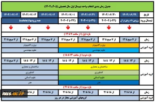 جدول زمانبندی انتخاب واحد نیم‌سال اول سال تحصیلی 405ـ1404 (041)