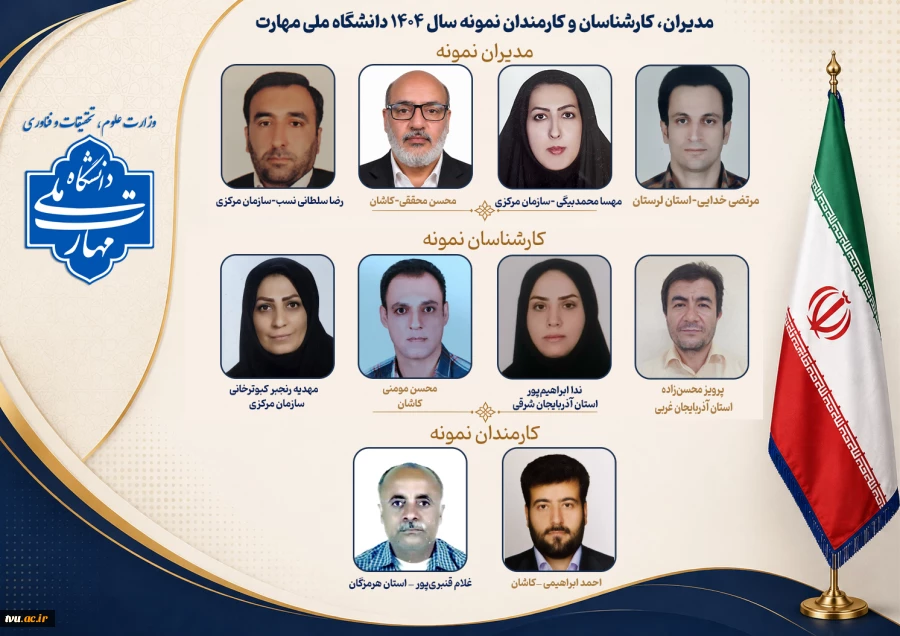 همزمان با روز کارمند، مدیران، کارشناسان و کارمند نمونه سال ۱۴۰۴ دانشگاه ملی مهارت معرفی شدند. 2