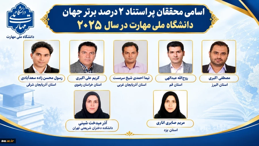 7 عضو هیئت علمی دانشگاه ملی مهارت 

در فهرست دانشمندان دو درصد برتر جهان قرار گرفتند  2